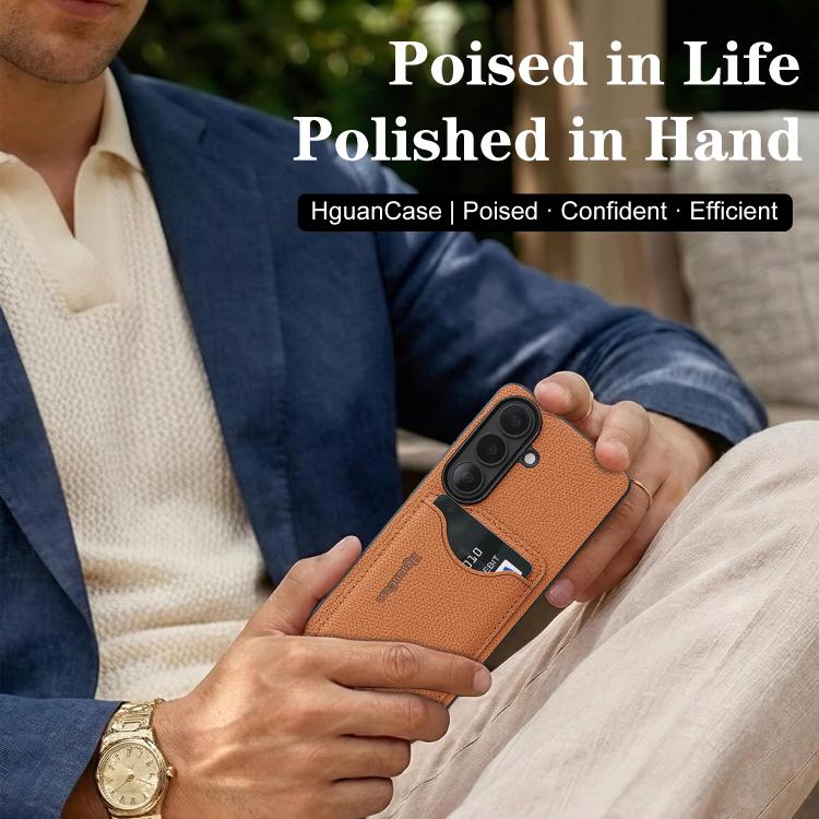 For Samsung Galaxy S25+ 5G Retro Vegan Leather Magnetic Card Holder Back Phone Case