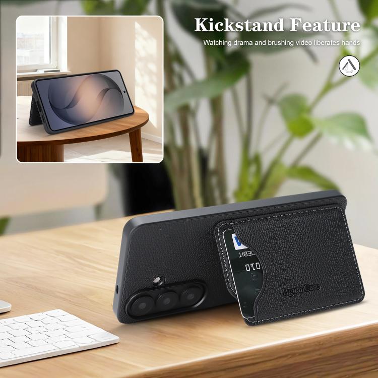 For Samsung Galaxy S24+ 5G Retro Vegan Leather Magnetic Card Holder Back Phone Case