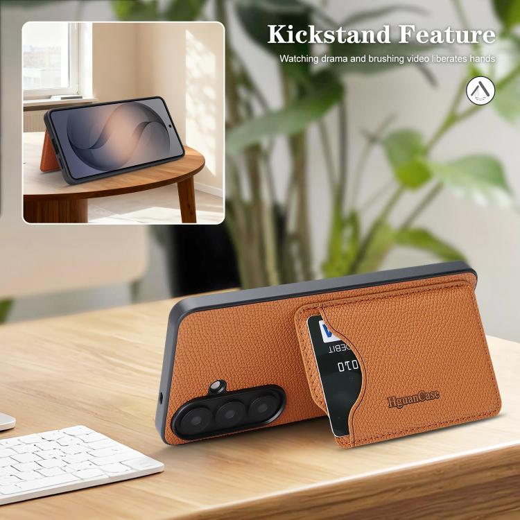 For Samsung Galaxy S24+ 5G Retro Vegan Leather Magnetic Card Holder Back Phone Case