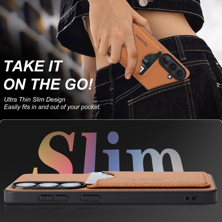 For Samsung Galaxy S24+ 5G Retro Vegan Leather Magnetic Card Holder Back Phone Case