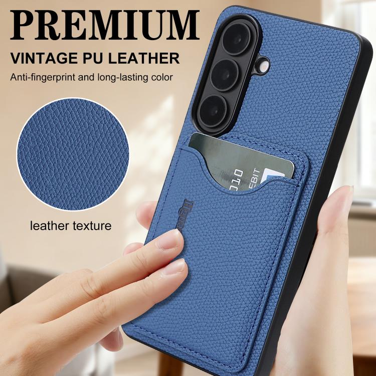 For Samsung Galaxy S24+ 5G Retro Vegan Leather Magnetic Card Holder Back Phone Case