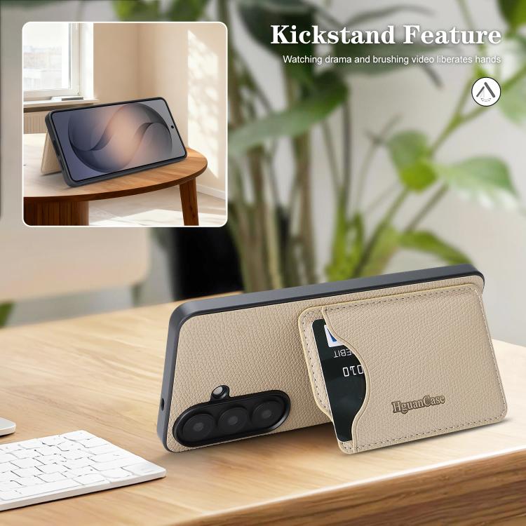 For Samsung Galaxy S24+ 5G Retro Vegan Leather Magnetic Card Holder Back Phone Case