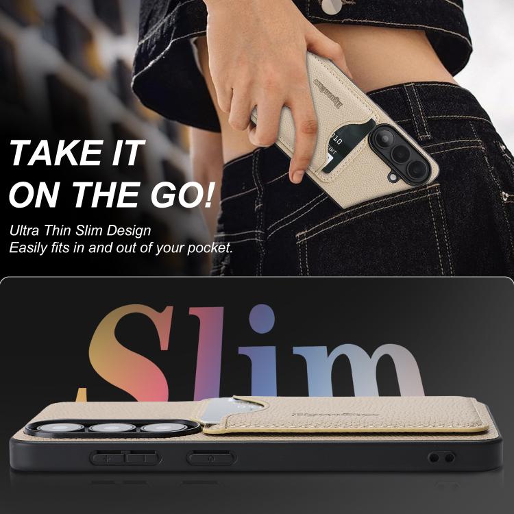For Samsung Galaxy S24+ 5G Retro Vegan Leather Magnetic Card Holder Back Phone Case