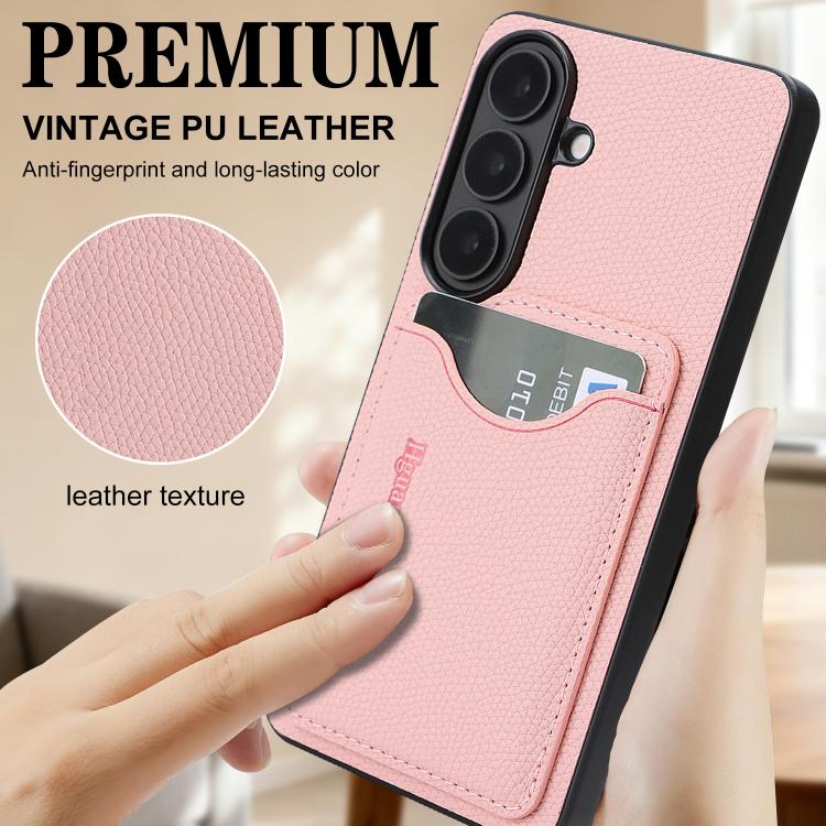 For Samsung Galaxy S24+ 5G Retro Vegan Leather Magnetic Card Holder Back Phone Case