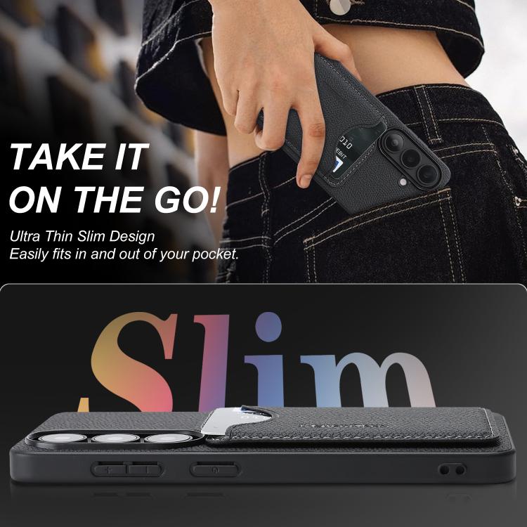 For Samsung Galaxy S23 5G Retro Vegan Leather Magnetic Card Holder Back Phone Case