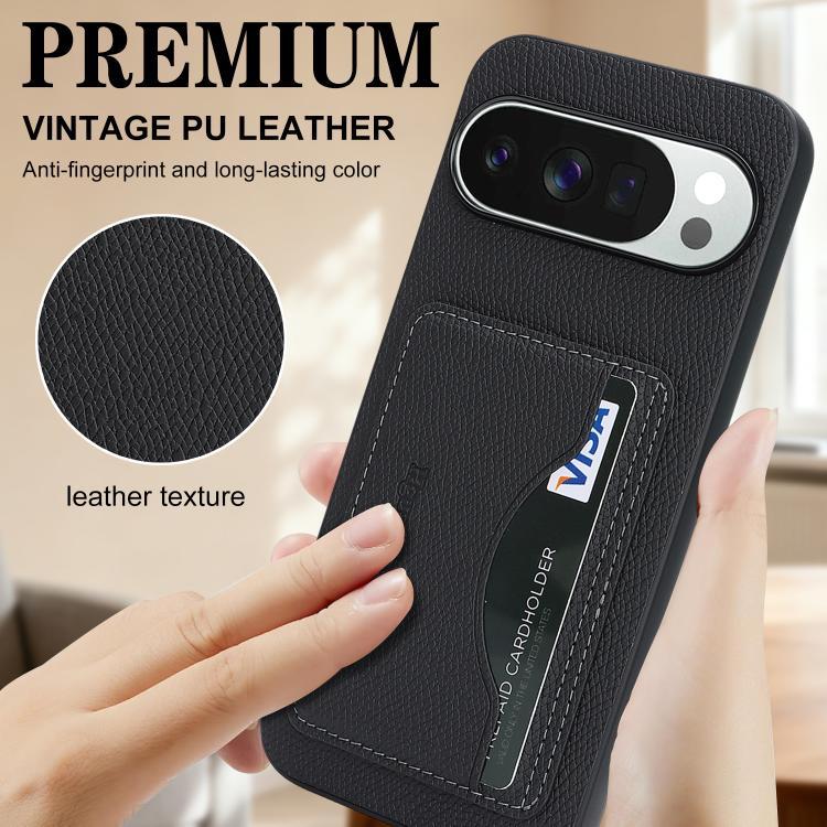 For Google Pixel 9 / 9 Pro Retro Vegan Leather Magnetic Card Holder Back Phone Case