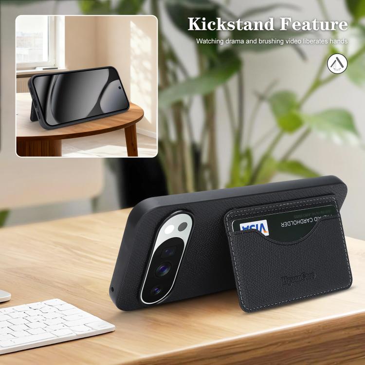 For Google Pixel 9 / 9 Pro Retro Vegan Leather Magnetic Card Holder Back Phone Case