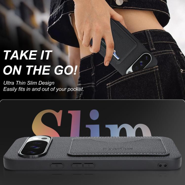 For Google Pixel 9 / 9 Pro Retro Vegan Leather Magnetic Card Holder Back Phone Case