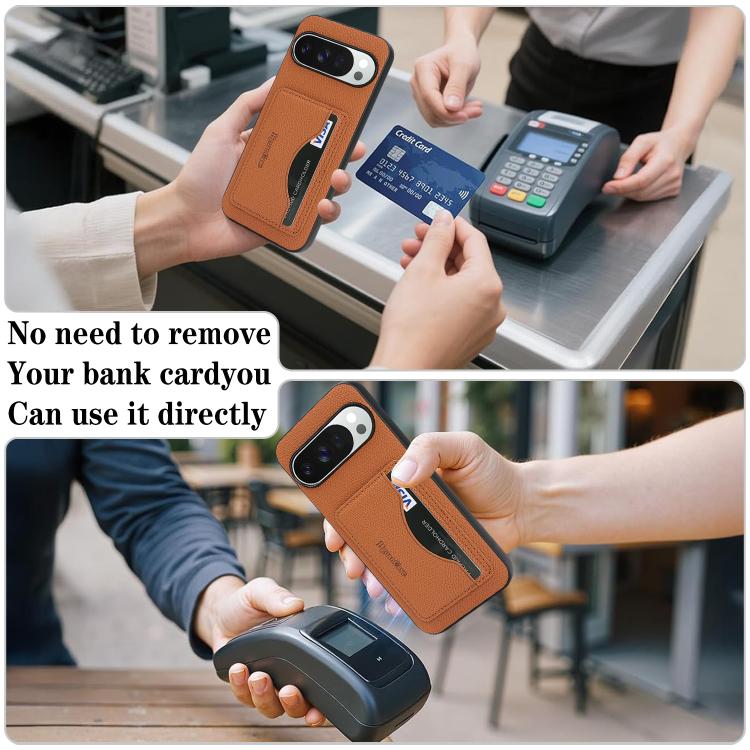 For Google Pixel 9 / 9 Pro Retro Vegan Leather Magnetic Card Holder Back Phone Case