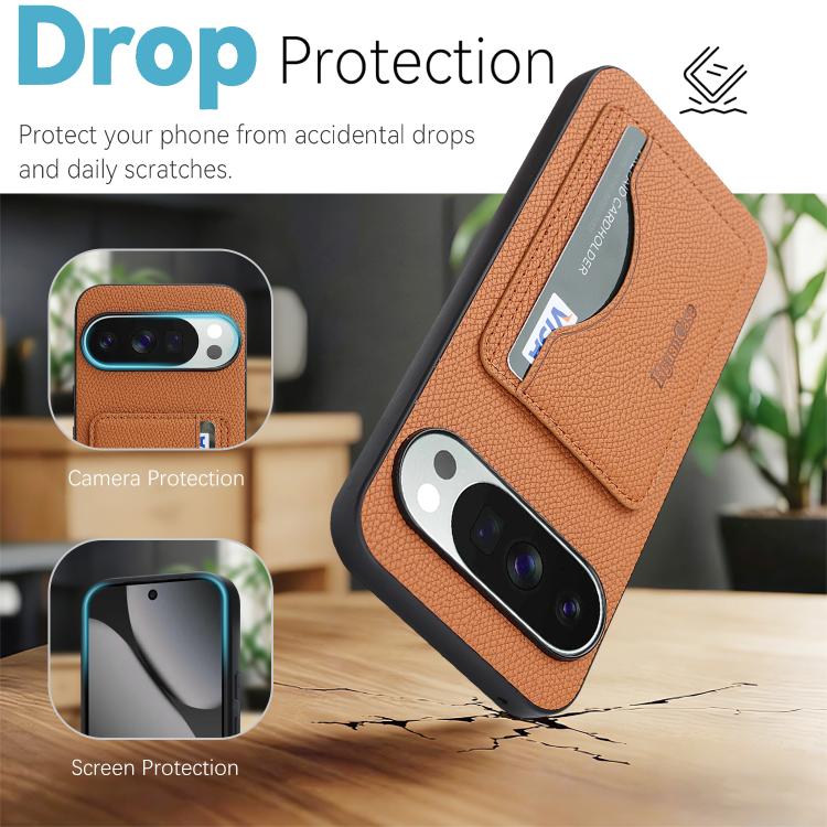 For Google Pixel 9 / 9 Pro Retro Vegan Leather Magnetic Card Holder Back Phone Case