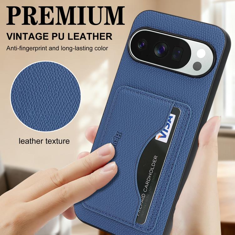 For Google Pixel 9 / 9 Pro Retro Vegan Leather Magnetic Card Holder Back Phone Case