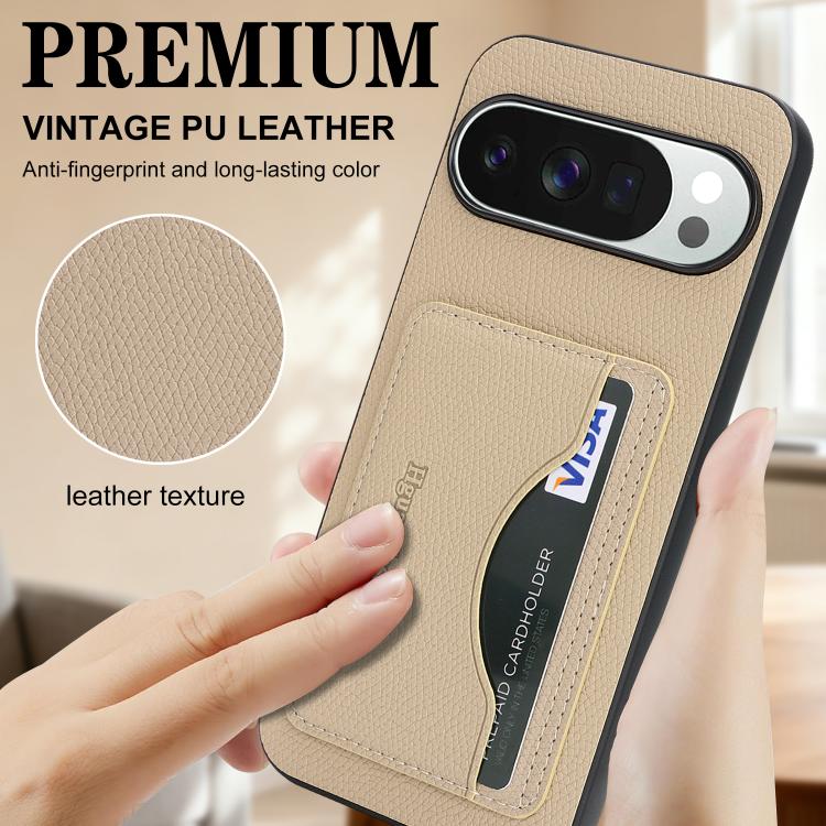 For Google Pixel 9 / 9 Pro Retro Vegan Leather Magnetic Card Holder Back Phone Case