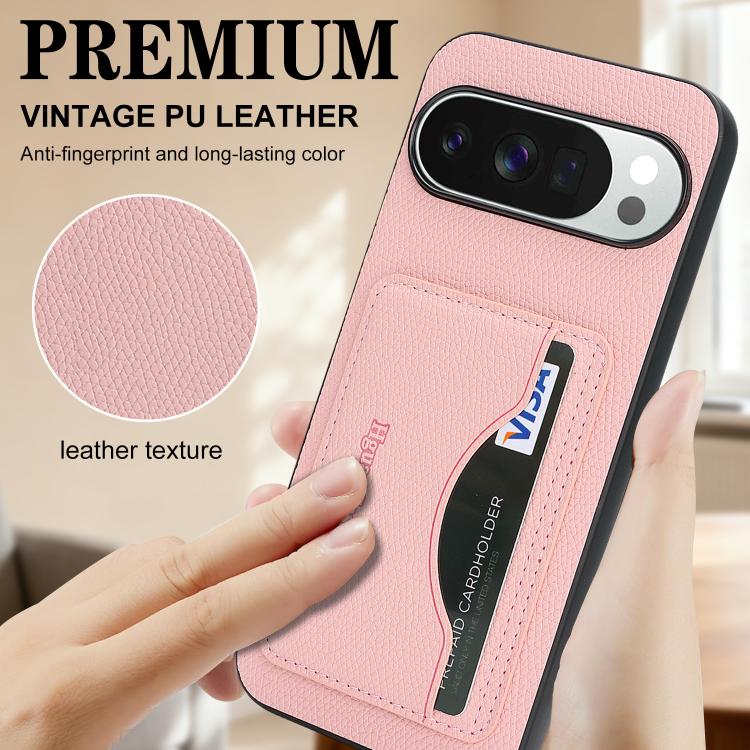 For Google Pixel 9 / 9 Pro Retro Vegan Leather Magnetic Card Holder Back Phone Case