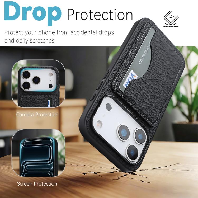 For iPhone 17 Pro Max Retro Vegan Leather Magnetic Card Holder Back Phone Case