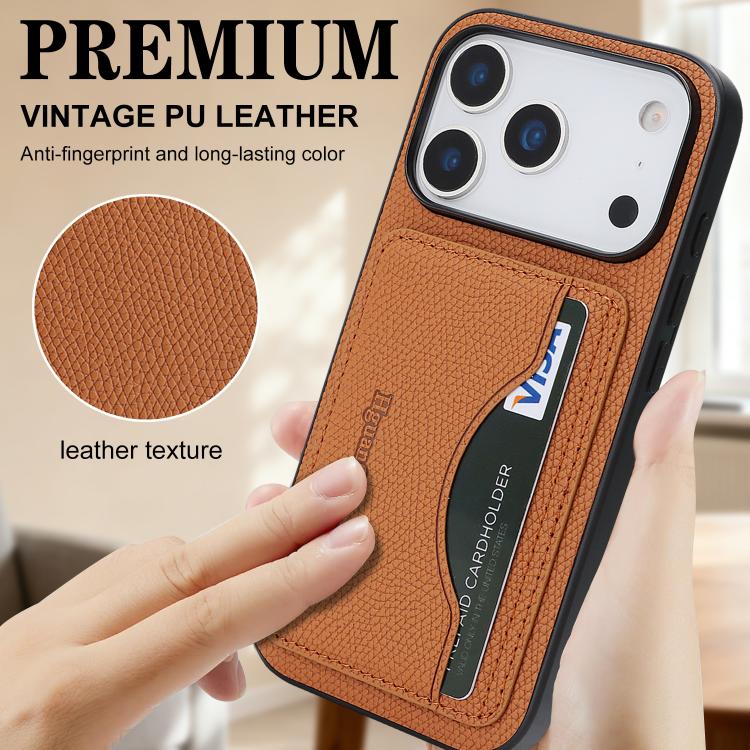 For iPhone 17 Pro Max Retro Vegan Leather Magnetic Card Holder Back Phone Case