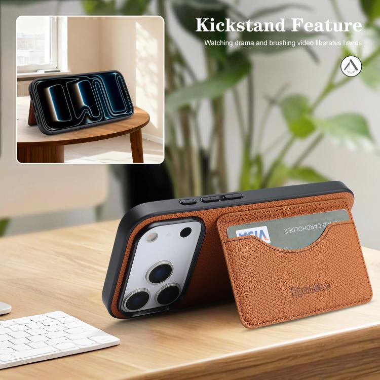 For iPhone 17 Pro Max Retro Vegan Leather Magnetic Card Holder Back Phone Case