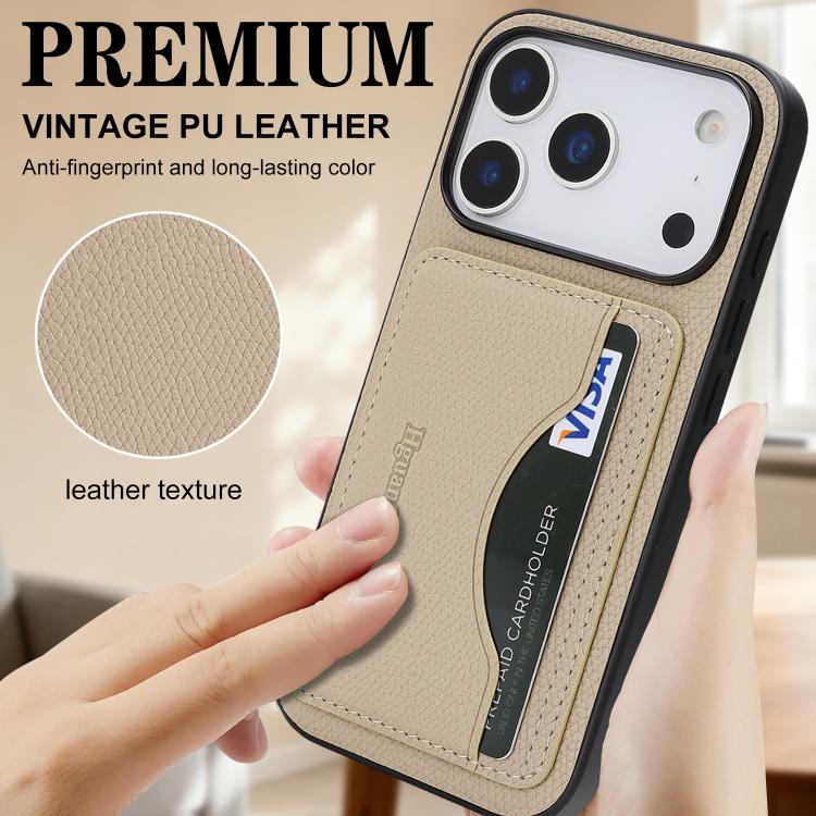 For iPhone 17 Pro Max Retro Vegan Leather Magnetic Card Holder Back Phone Case