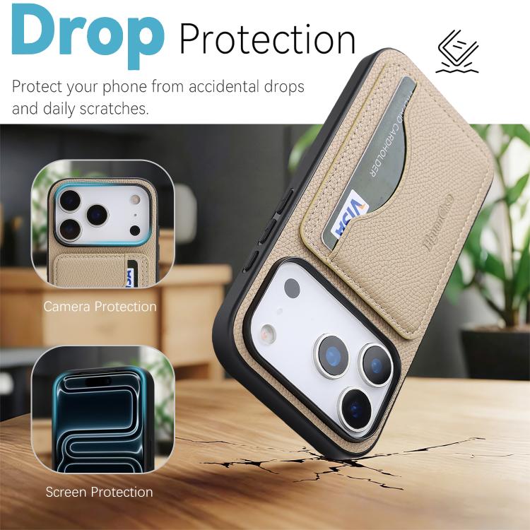 For iPhone 17 Pro Max Retro Vegan Leather Magnetic Card Holder Back Phone Case