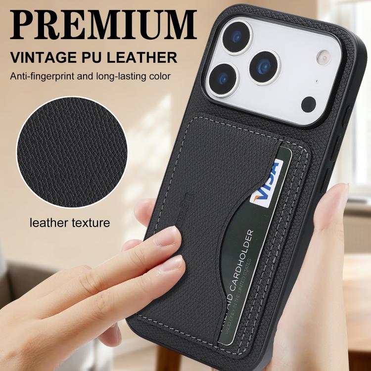 For iPhone 17 Pro Retro Vegan Leather Magnetic Card Holder Back Phone Case