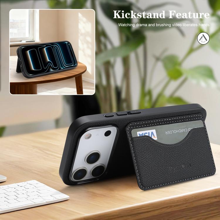 For iPhone 17 Pro Retro Vegan Leather Magnetic Card Holder Back Phone Case