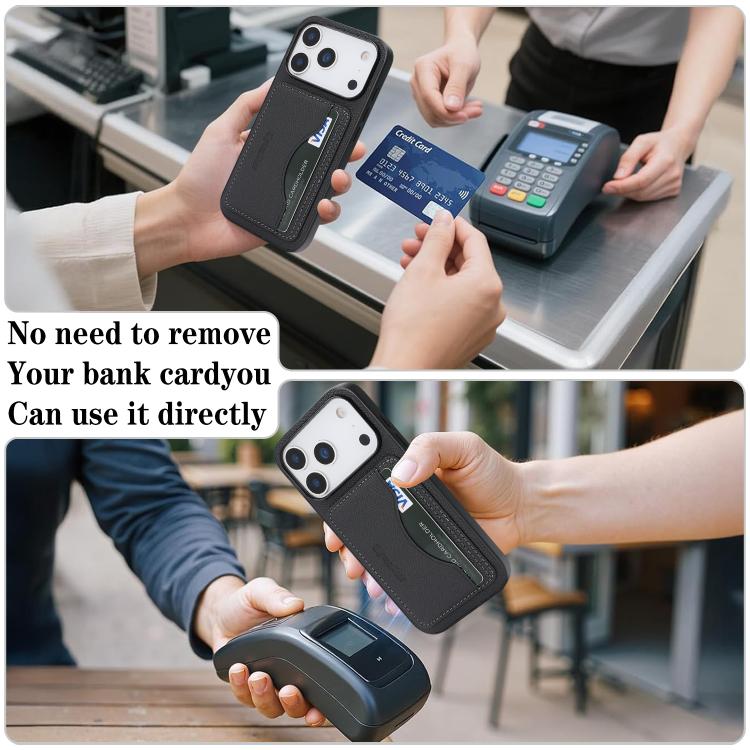 For iPhone 17 Pro Retro Vegan Leather Magnetic Card Holder Back Phone Case