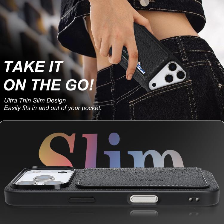 For iPhone 17 Pro Retro Vegan Leather Magnetic Card Holder Back Phone Case