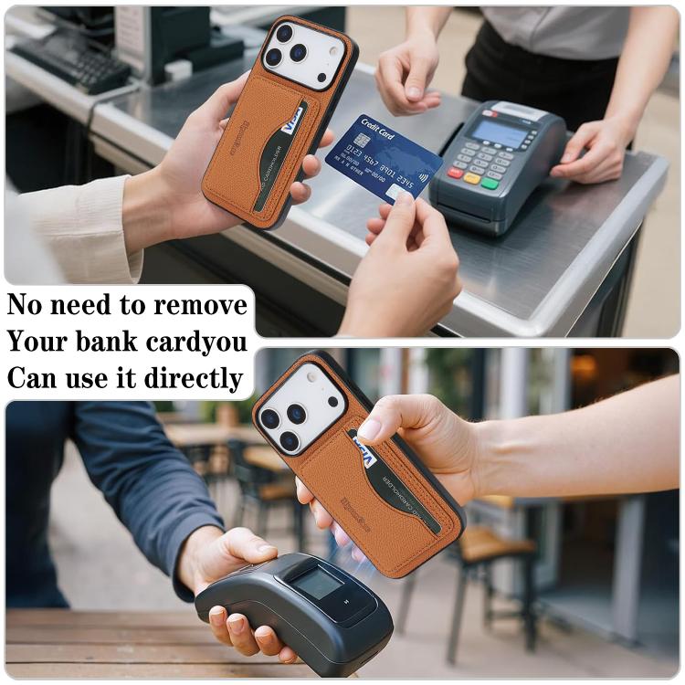 For iPhone 17 Pro Retro Vegan Leather Magnetic Card Holder Back Phone Case