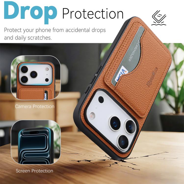 For iPhone 17 Pro Retro Vegan Leather Magnetic Card Holder Back Phone Case