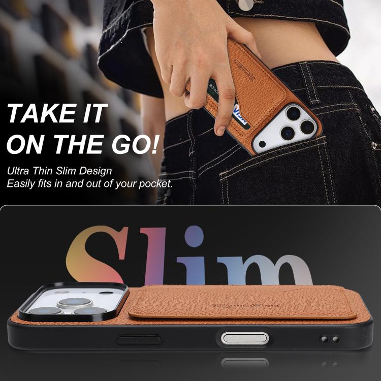 For iPhone 17 Pro Retro Vegan Leather Magnetic Card Holder Back Phone Case