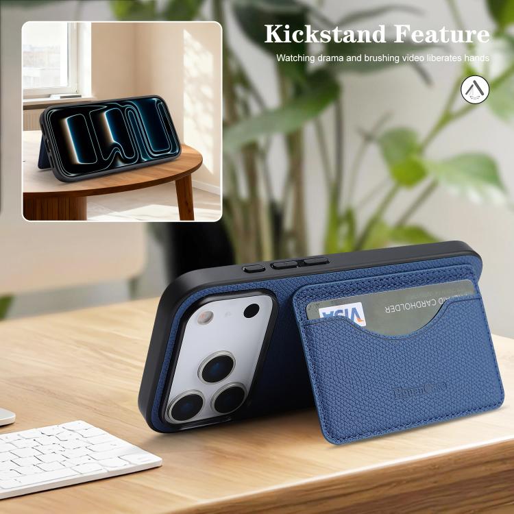 For iPhone 17 Pro Retro Vegan Leather Magnetic Card Holder Back Phone Case