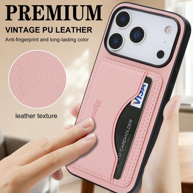 For iPhone 17 Pro Retro Vegan Leather Magnetic Card Holder Back Phone Case