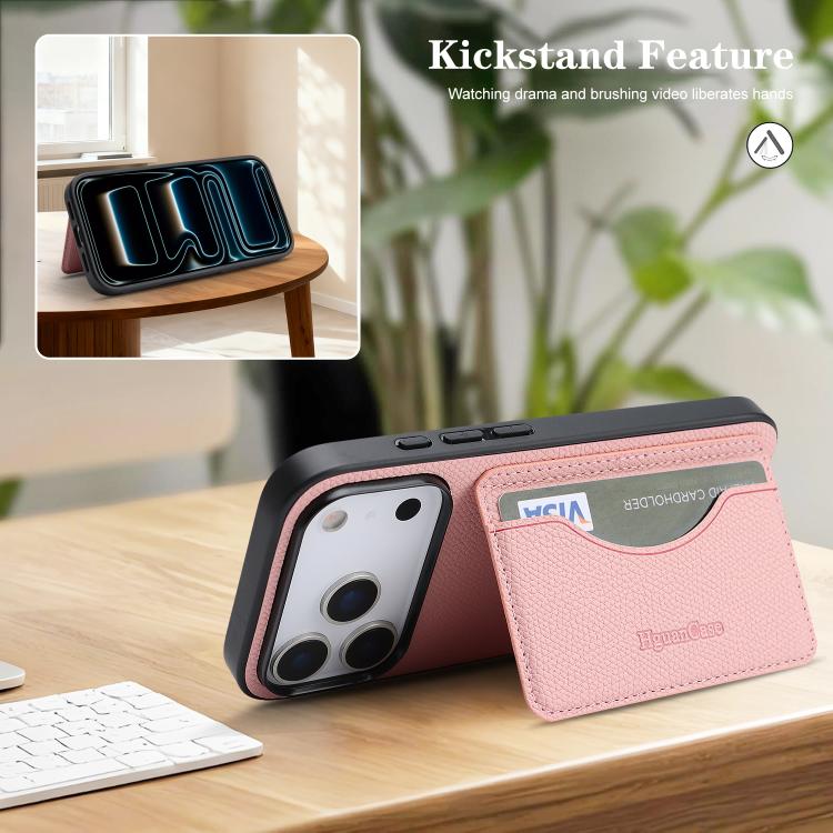 For iPhone 17 Pro Retro Vegan Leather Magnetic Card Holder Back Phone Case