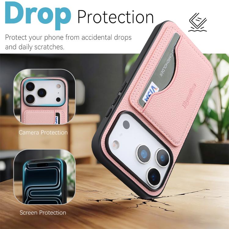 For iPhone 17 Pro Retro Vegan Leather Magnetic Card Holder Back Phone Case