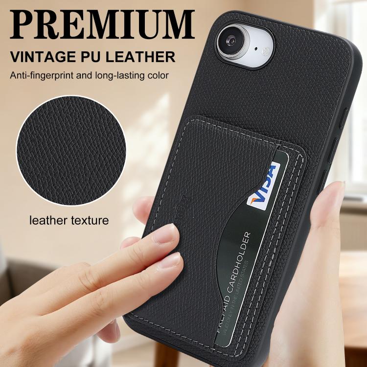 For iPhone 17e / 16e Retro Vegan Leather Magnetic Card Holder Back Phone Case