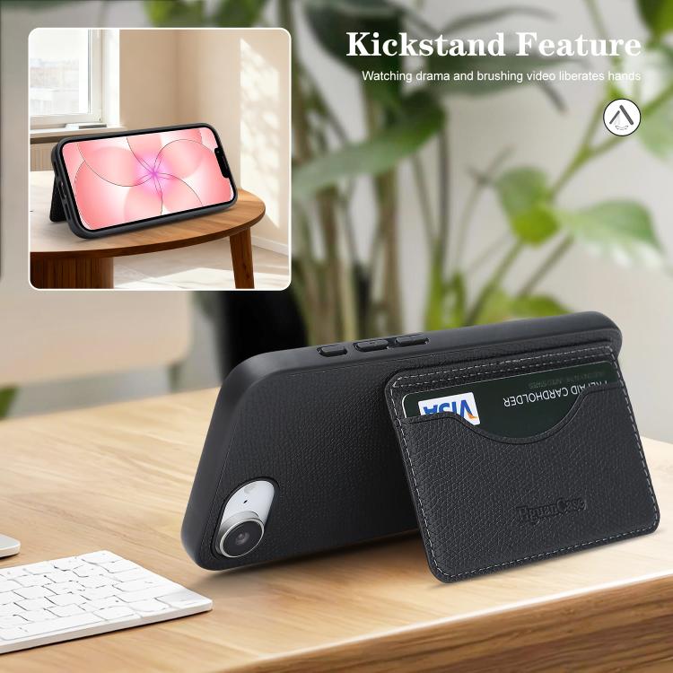 For iPhone 17e / 16e Retro Vegan Leather Magnetic Card Holder Back Phone Case