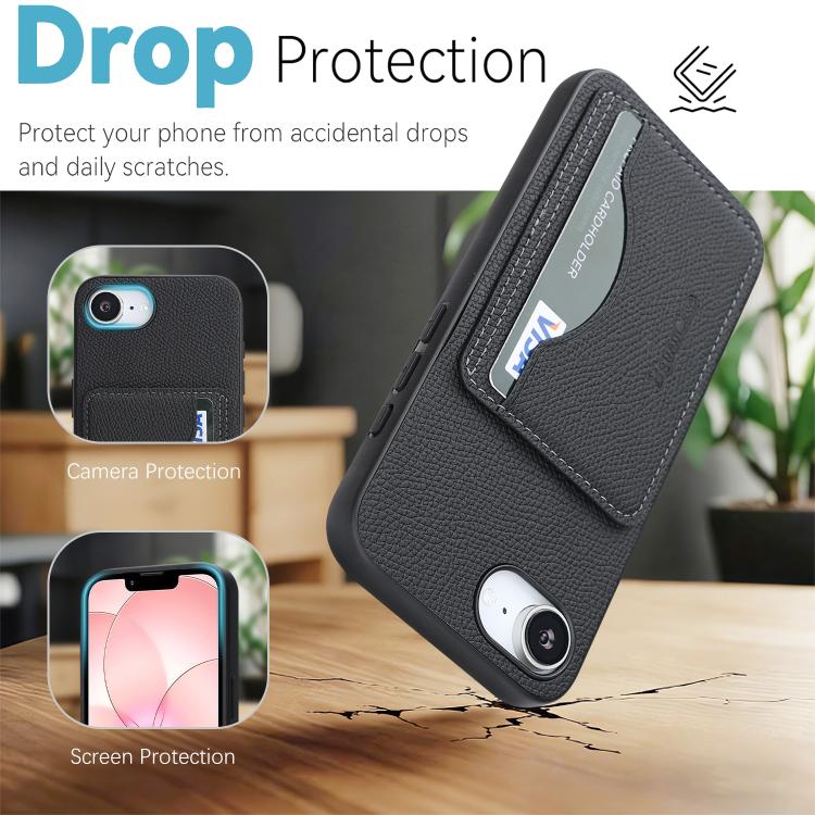 For iPhone 17e / 16e Retro Vegan Leather Magnetic Card Holder Back Phone Case