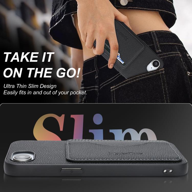 For iPhone 17e / 16e Retro Vegan Leather Magnetic Card Holder Back Phone Case