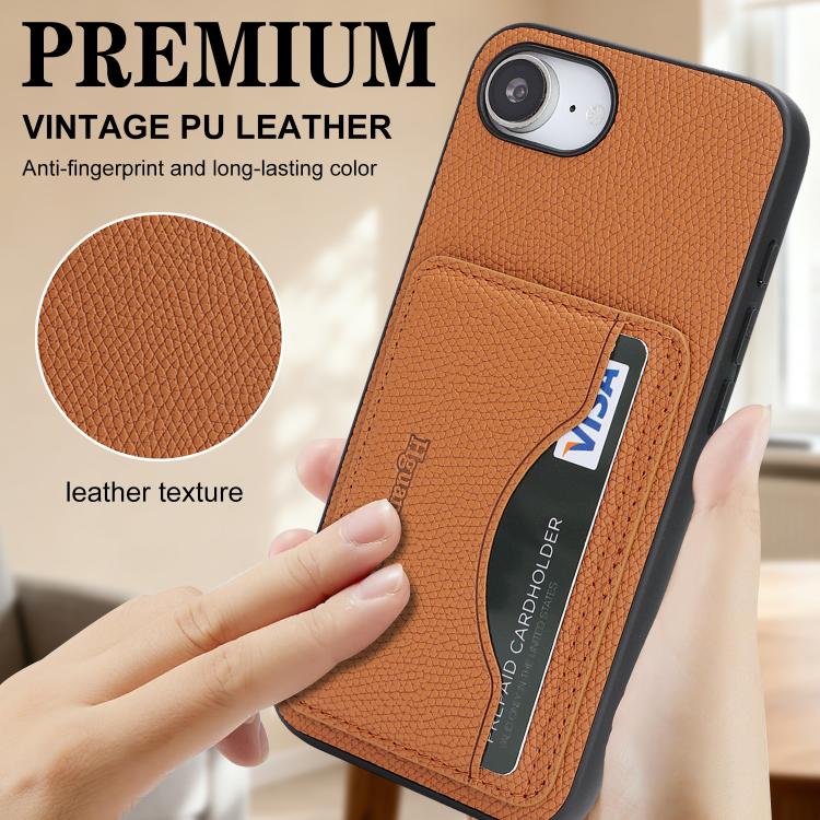For iPhone 17e / 16e Retro Vegan Leather Magnetic Card Holder Back Phone Case