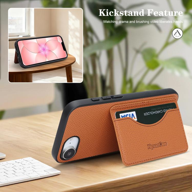For iPhone 17e / 16e Retro Vegan Leather Magnetic Card Holder Back Phone Case