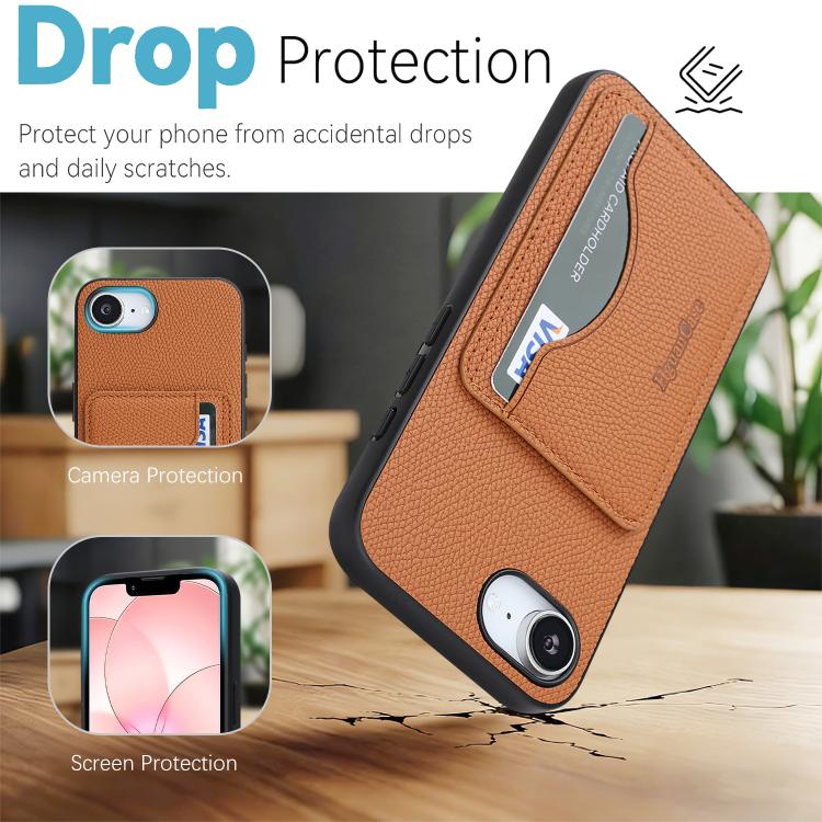 For iPhone 17e / 16e Retro Vegan Leather Magnetic Card Holder Back Phone Case