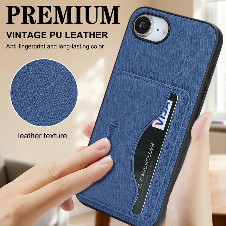 For iPhone 17e / 16e Retro Vegan Leather Magnetic Card Holder Back Phone Case