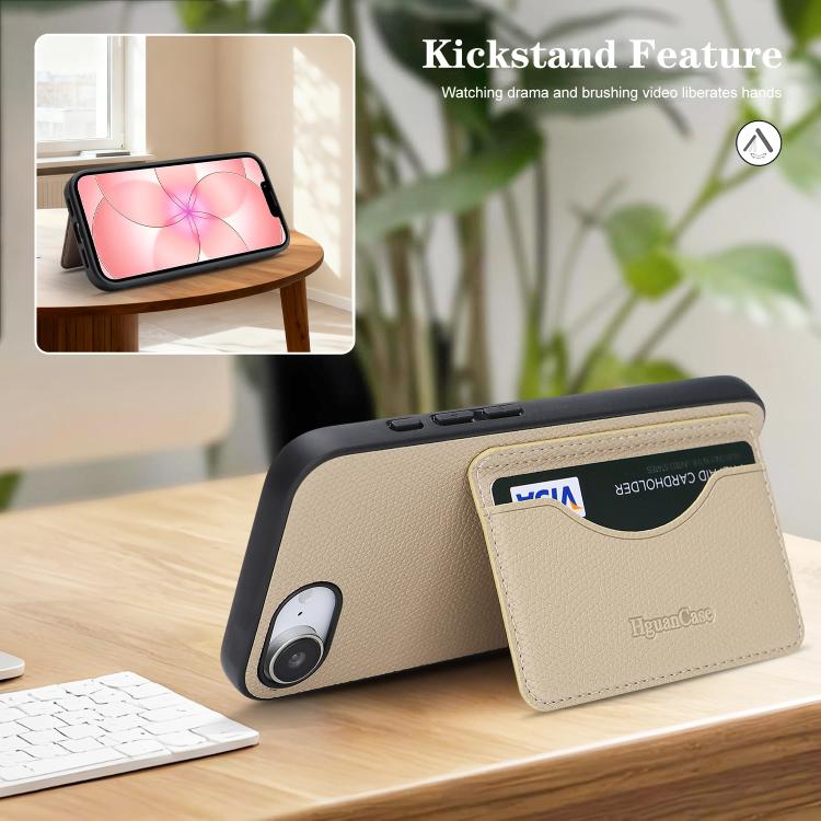 For iPhone 17e / 16e Retro Vegan Leather Magnetic Card Holder Back Phone Case