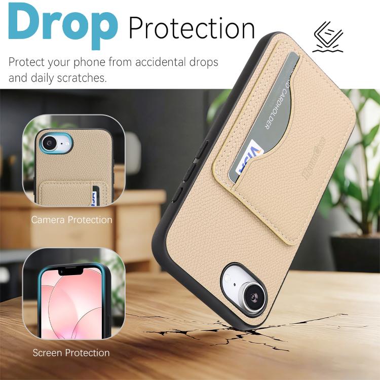 For iPhone 17e / 16e Retro Vegan Leather Magnetic Card Holder Back Phone Case