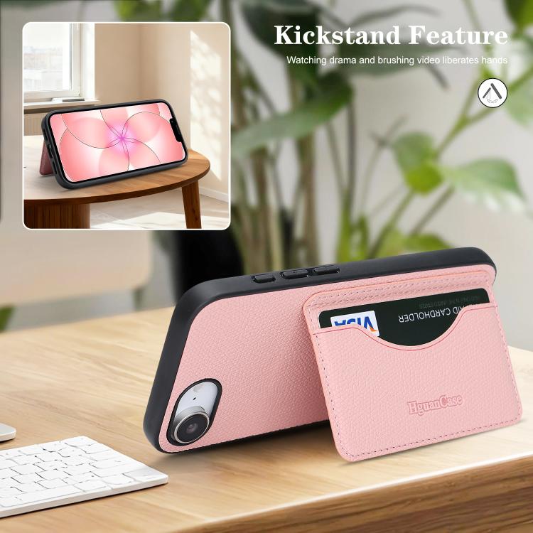For iPhone 17e / 16e Retro Vegan Leather Magnetic Card Holder Back Phone Case
