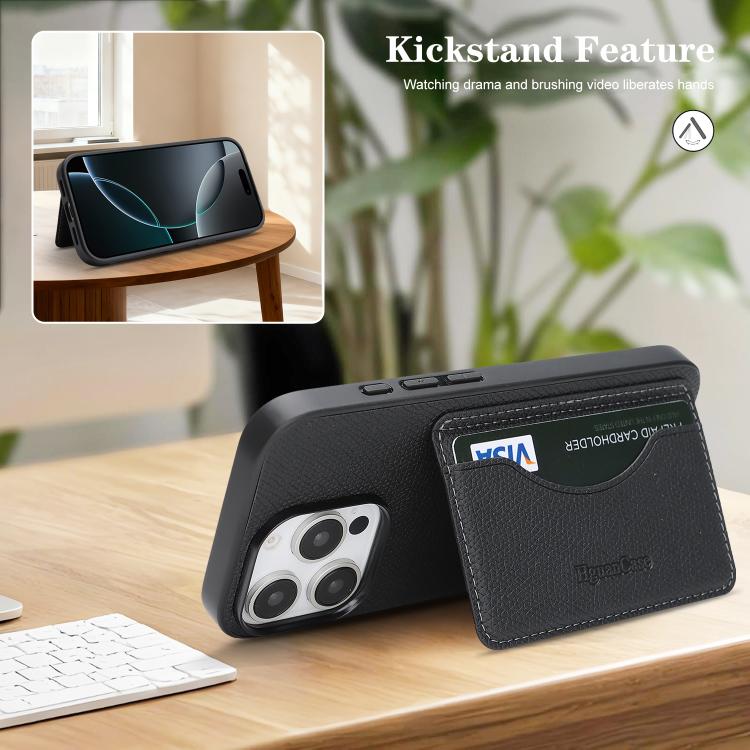For iPhone 16 Pro Max Retro Vegan Leather Magnetic Card Holder Back Phone Case
