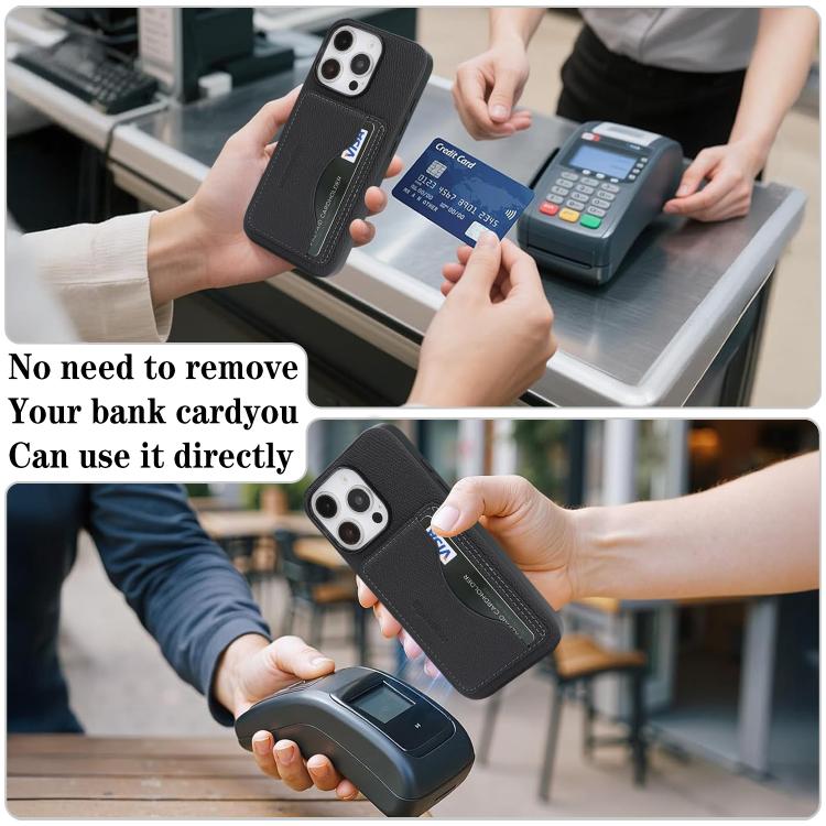 For iPhone 16 Pro Max Retro Vegan Leather Magnetic Card Holder Back Phone Case