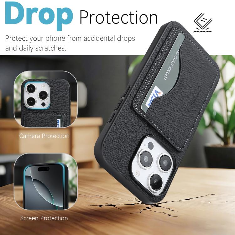 For iPhone 16 Pro Max Retro Vegan Leather Magnetic Card Holder Back Phone Case
