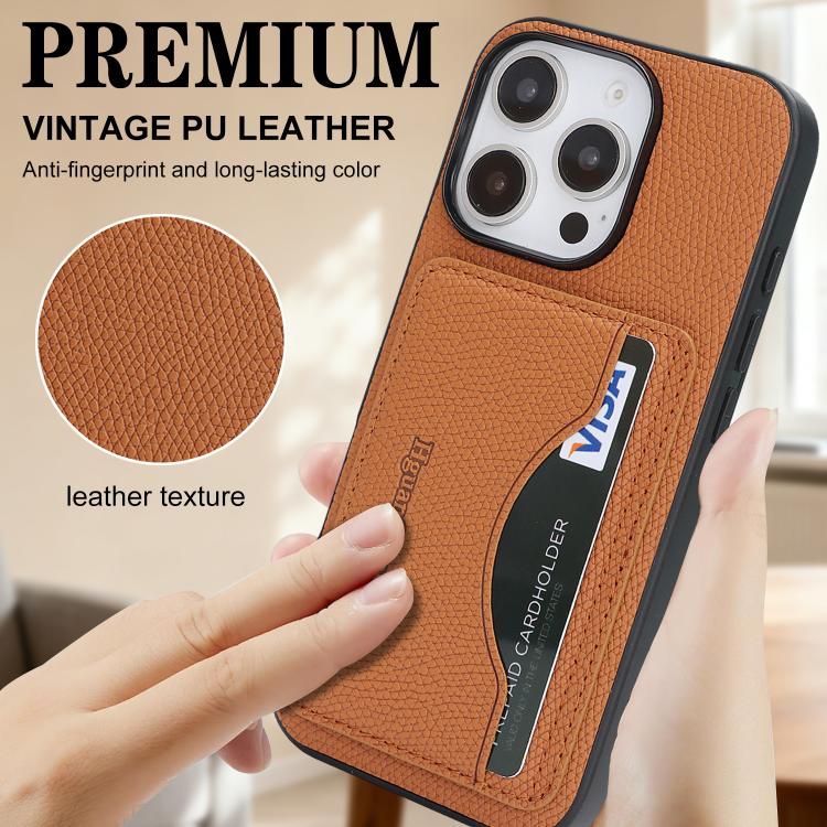 For iPhone 16 Pro Max Retro Vegan Leather Magnetic Card Holder Back Phone Case