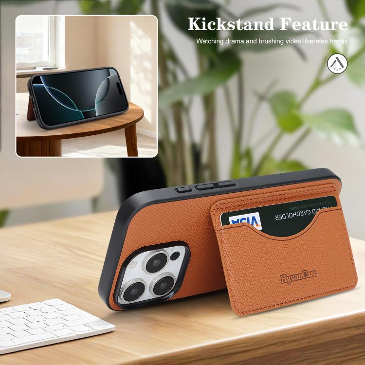 For iPhone 16 Pro Max Retro Vegan Leather Magnetic Card Holder Back Phone Case