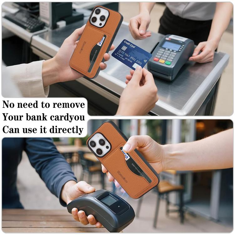 For iPhone 16 Pro Max Retro Vegan Leather Magnetic Card Holder Back Phone Case
